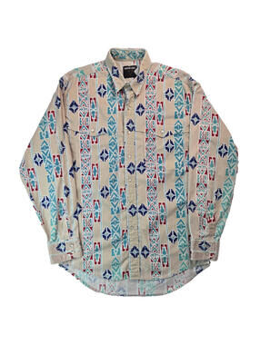 Frontier Series Vintage Southwestern Aztec Pearl Snap Shirt Mens Size Large L